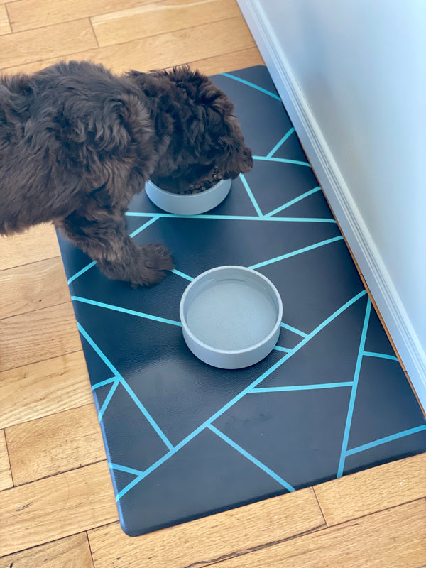Waterproof Vegan Leather Pet Feeding Mat — Avant-Garde Teal | 28 x 16.5 in