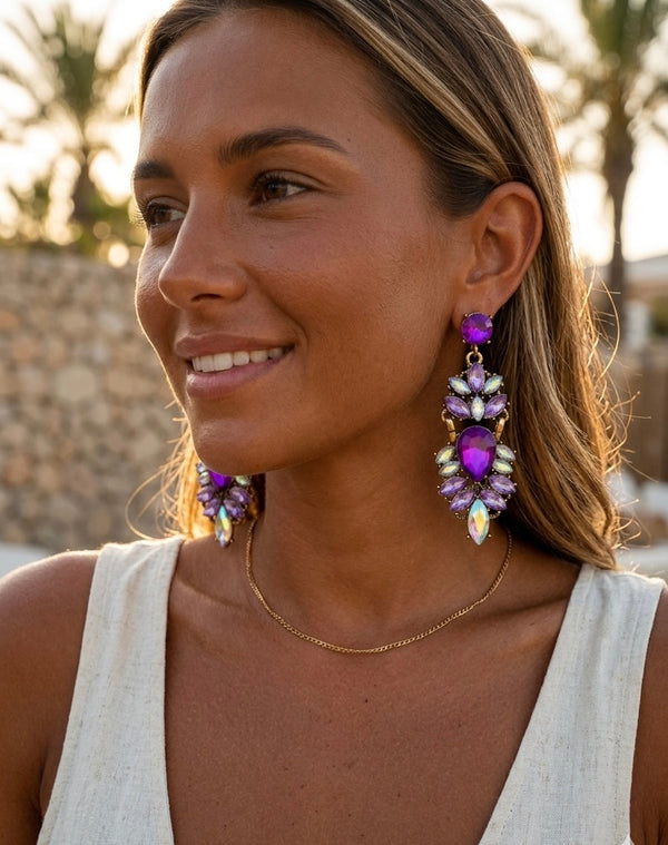 Royal Purple & Aurora Borealis Crystal Statement Earrings