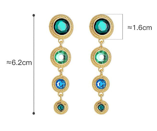 Blue & Green Crystal Chandelier Statement Earrings