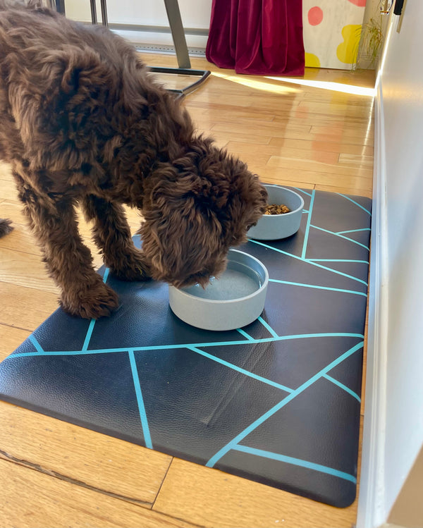 Waterproof Vegan Leather Pet Feeding Mat — Avant-Garde Teal | 28 x 16.5 in