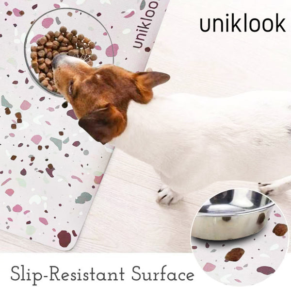 Waterproof Pet Feeding Mat — Pink Terrazzo Vegan Leather | 28 x 16.5 in