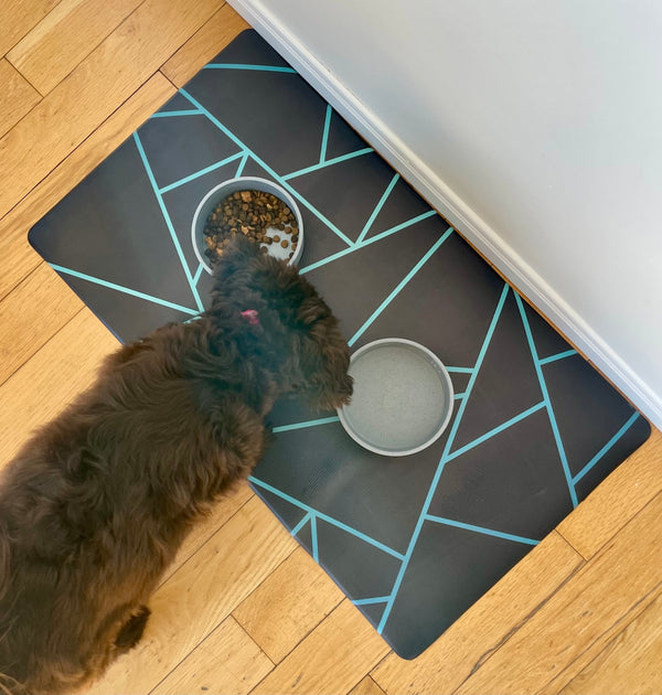 Waterproof Vegan Leather Pet Feeding Mat — Avant-Garde Teal | 28 x 16.5 in