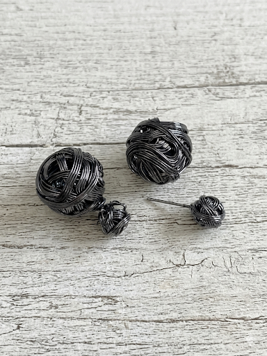 Black Wire Ball Double-Sided Design Earrings