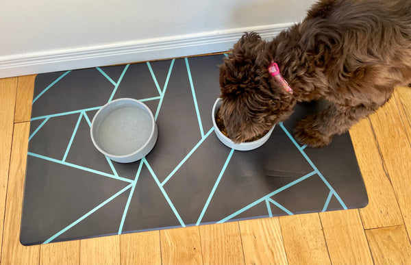 Waterproof Vegan Leather Pet Feeding Mat — Avant-Garde Teal | 28 x 16.5 in