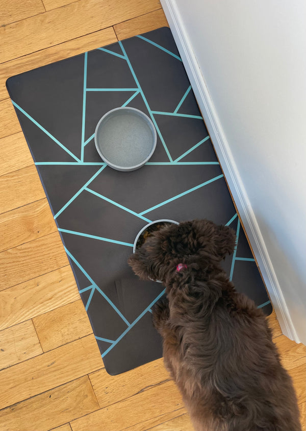 Waterproof Vegan Leather Pet Feeding Mat — Avant-Garde Teal | 28 x 16.5 in