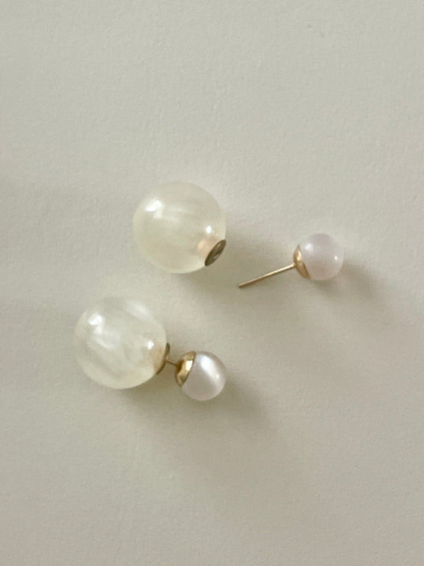Beige Translucent Double-Sided Stud Earrings — 1 Inch