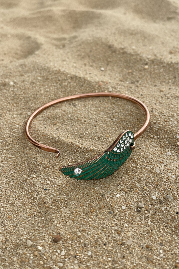Patina Angel Wing Rhinestone Cuff Bracelet — Copper Tone