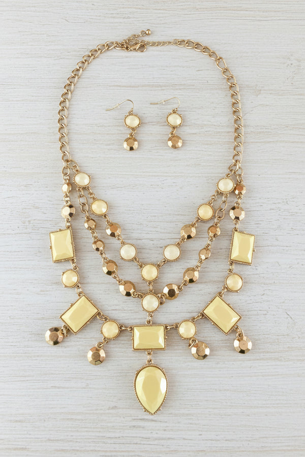 Cream & Gold Dangle Statement Necklace — 17 Inch