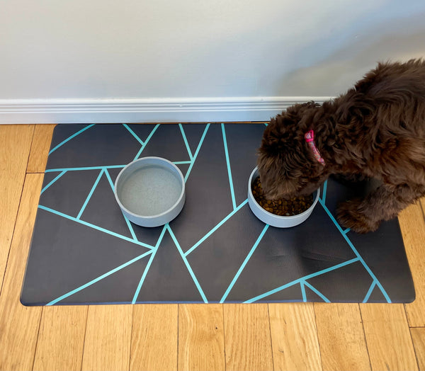 Waterproof Vegan Leather Pet Feeding Mat — Avant-Garde Teal | 28 x 16.5 in