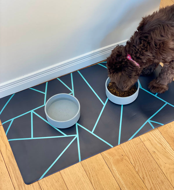 Waterproof Vegan Leather Pet Feeding Mat — Avant-Garde Teal | 28 x 16.5 in