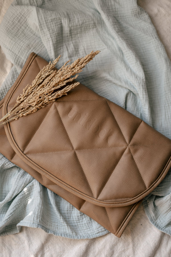 Quilted Vegan Leather Changing Mat — Tan