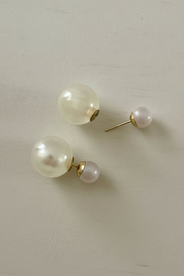 Beige Translucent Double-Sided Stud Earrings — 1 Inch