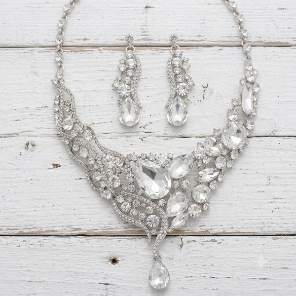 Radiant Crystal Statement Necklace Earrings Set