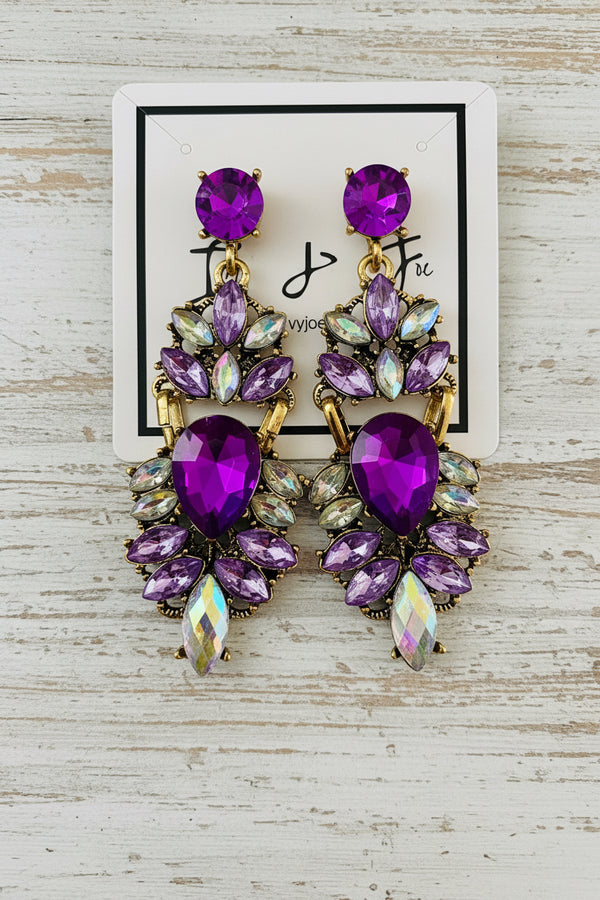 Royal Purple & Aurora Borealis Crystal Statement Earrings