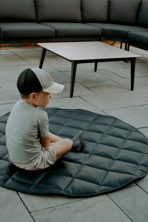 Quilted Vegan Leather Round Floor Mat — Black & Cream | 35"