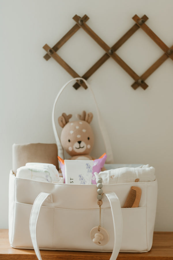 Cream Vegan Leather Diaper Caddy & Nursery Organizer | Uniklook
