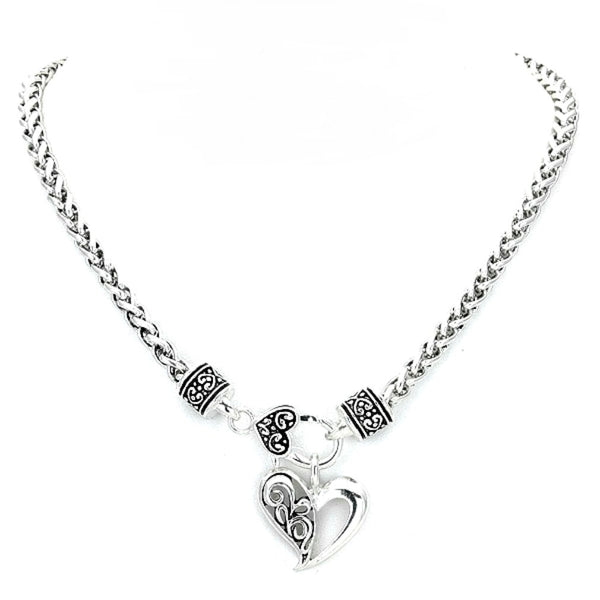 Heart Charm Wheat Chain Necklace & Earrings Set