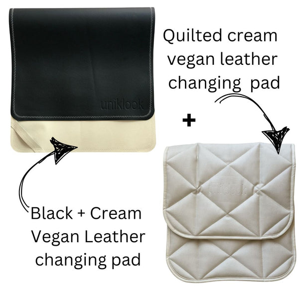 Vegan Leather Baby Changing Mat — Black & Cream | 16" x 30"