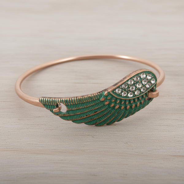 Patina Angel Wing Rhinestone Cuff Bracelet — Copper Tone