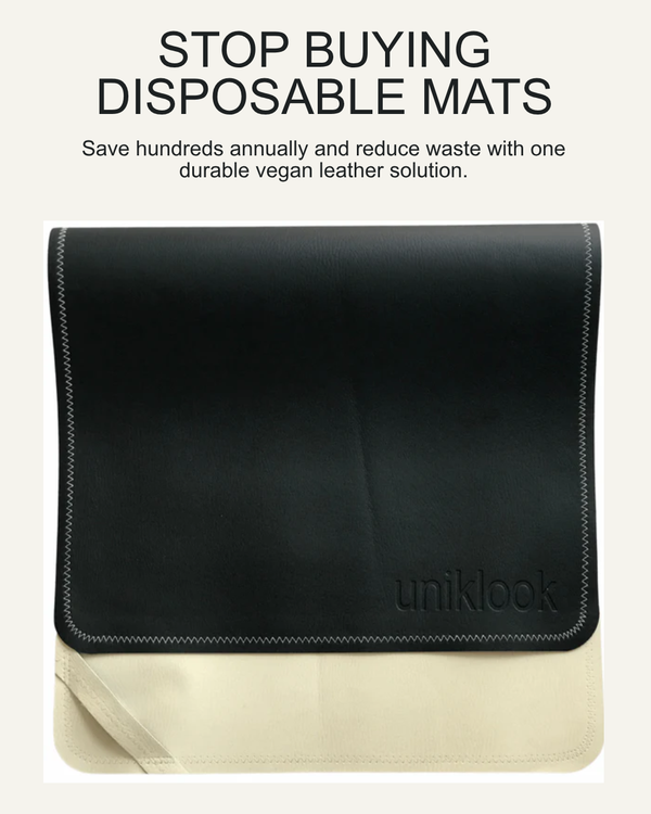 Vegan Leather Baby Changing Mat — Black & Cream | 14" x 22"