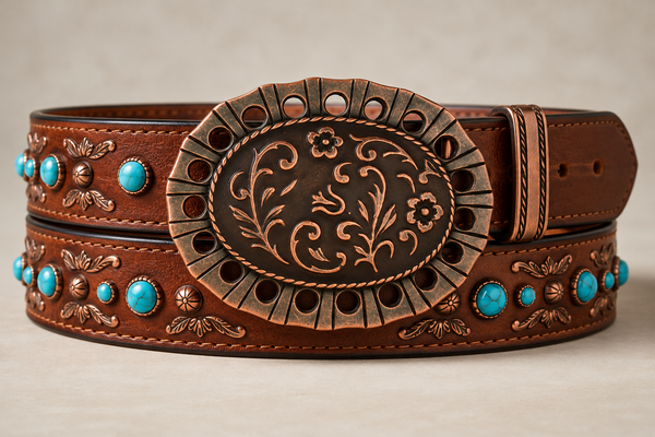 Western Copper Floral Belt Buckle | Boho Country Style