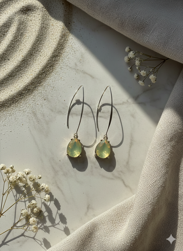 Green Gem long open hoop statement earrings