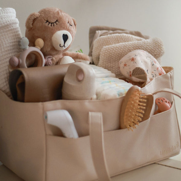 Cream Vegan Leather Diaper Caddy & Nursery Organizer | Uniklook