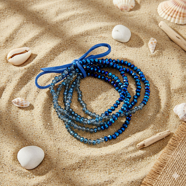Blue Iridescent Glass Bead 5-Row Stretch Bracelet