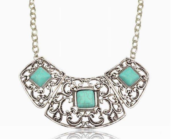Antique Silver & Turquoise Filigree Statement Necklace