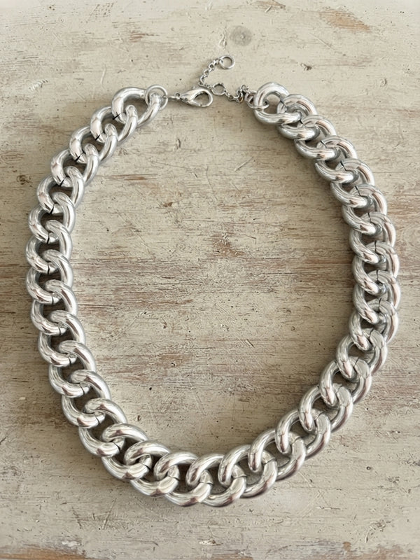 Chunky Silver Chain Statement Necklace — 18 Inch
