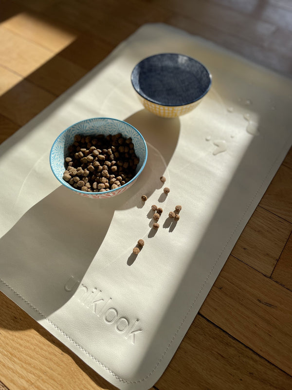 Waterproof Pet Food Mat — Cream | 30 x 16 in
