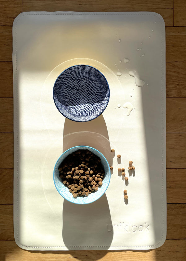 Waterproof Pet Food Mat — Cream | 30 x 16 in