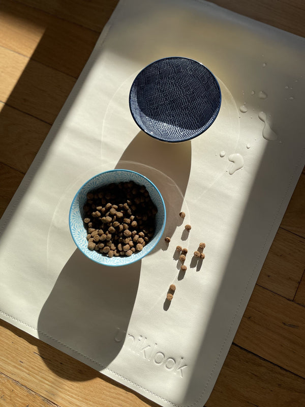 Waterproof Pet Food Mat — Cream | 30 x 16 in
