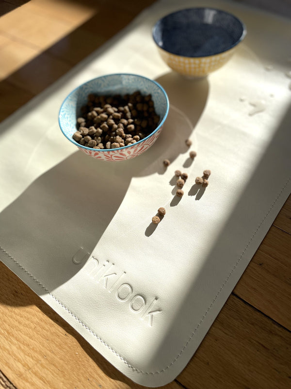 Waterproof Pet Food Mat — Cream | 30 x 16 in