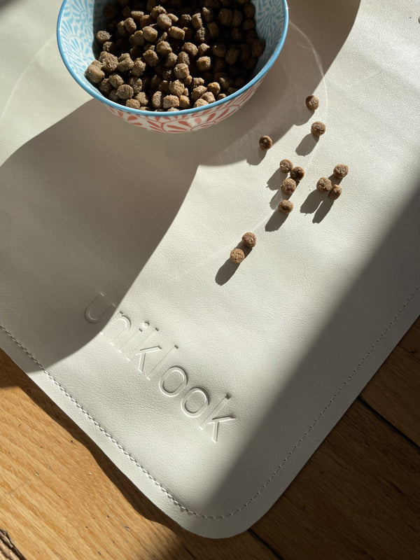 Waterproof Pet Food Mat — Cream | 30 x 16 in