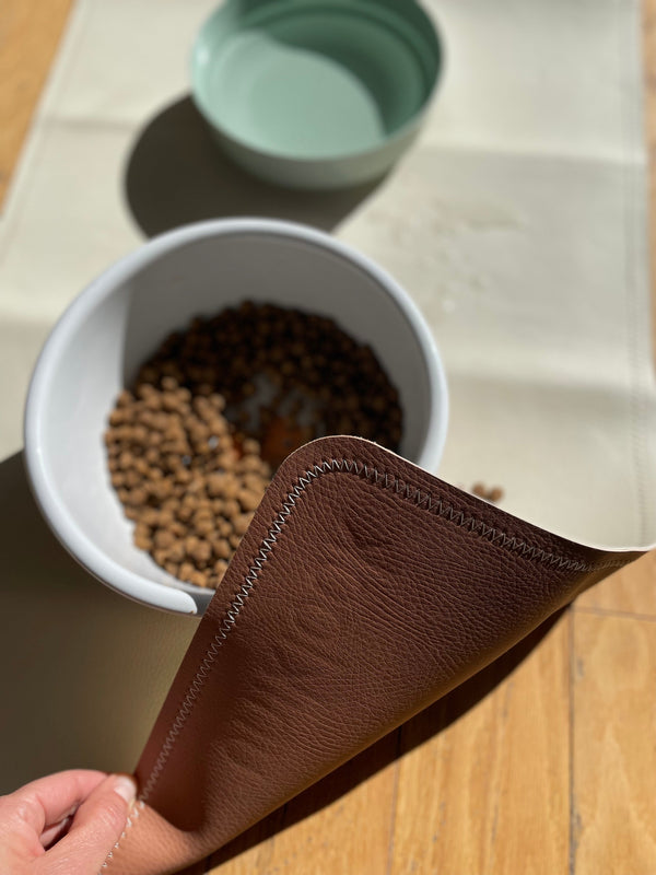 Double-Sided Vegan Leather Pet Food Mat — Cream & Terra | 30 x 16 in
