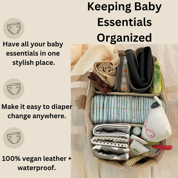 Cream Vegan Leather Diaper Caddy & Nursery Organizer | Uniklook