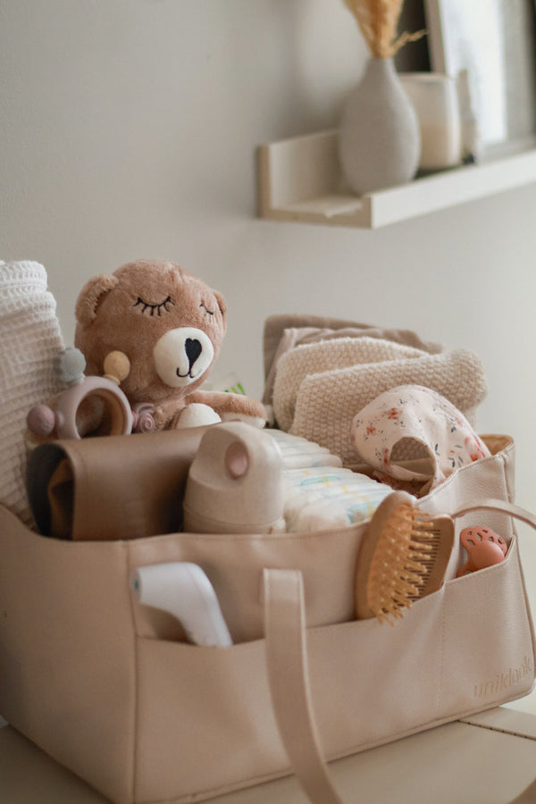 Cream Vegan Leather Diaper Caddy & Nursery Organizer | Uniklook
