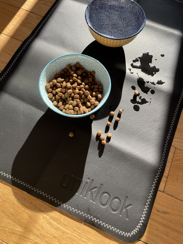 Waterproof Pet Food Mat — Black & Cream | 30 x 16 in