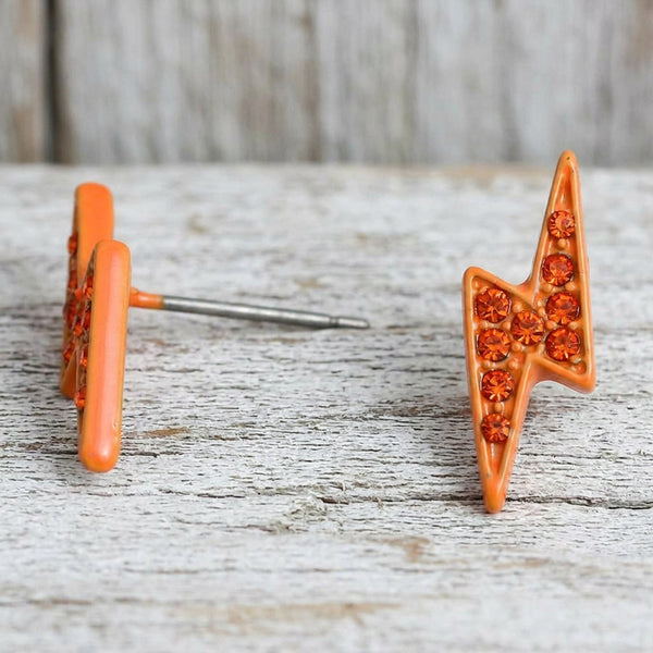 Orange Lightning Bolt Crystal Stud Earrings – 1/2"