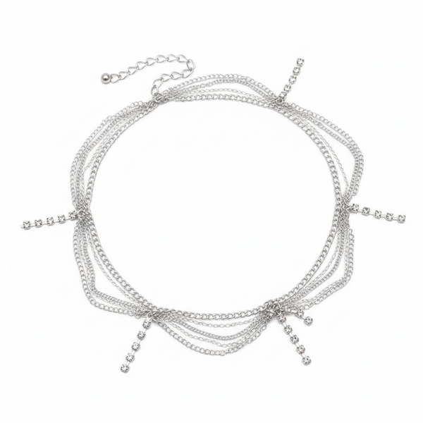 Boho Silver Rhinestone Head Chain | Head Chain Jewelry.