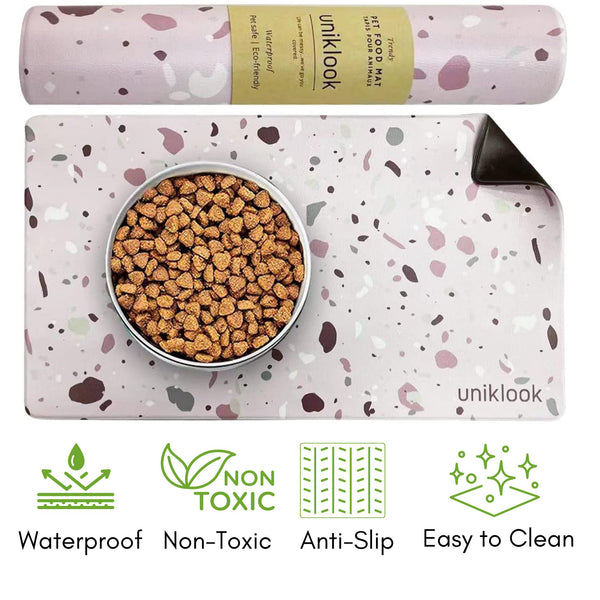 Waterproof Pet Feeding Mat — Pink Terrazzo Vegan Leather | 28 x 16.5 in