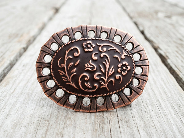 Western Copper Floral Belt Buckle | Boho Country Style