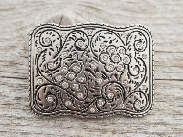 Western Chic Silver & Rhinestone Belt Buckle