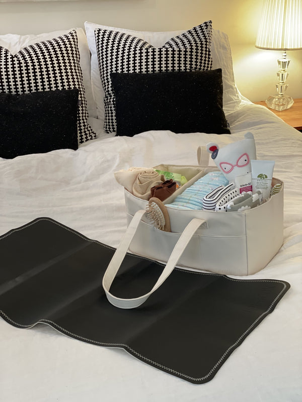 Vegan Leather Baby Changing Mat — Black & Cream | 14" x 22"
