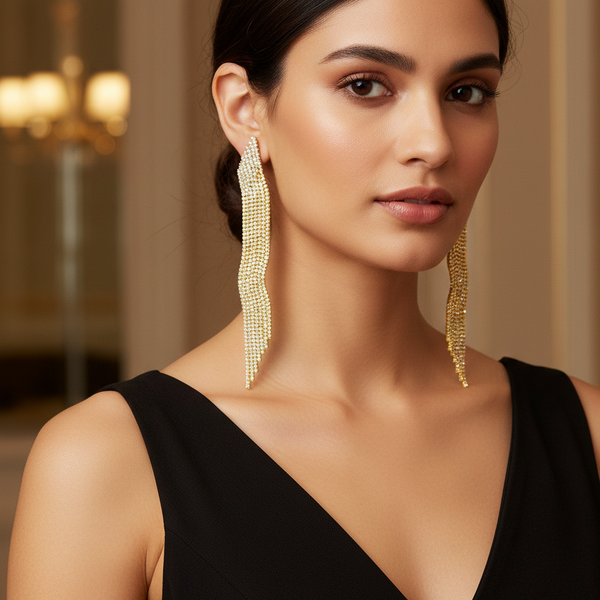 Extra Long Statement AB Gold Earrings