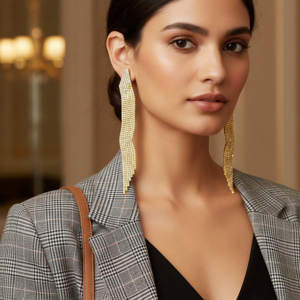 Extra Long Statement AB Gold Earrings