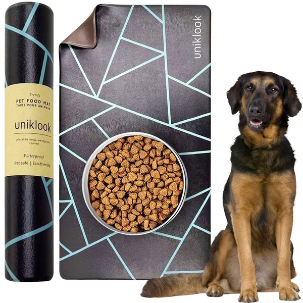 Waterproof Vegan Leather Pet Feeding Mat — Avant-Garde Teal | 28 x 16.5 in