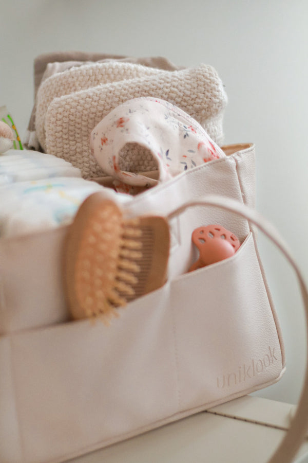 Cream Vegan Leather Diaper Caddy & Nursery Organizer | Uniklook