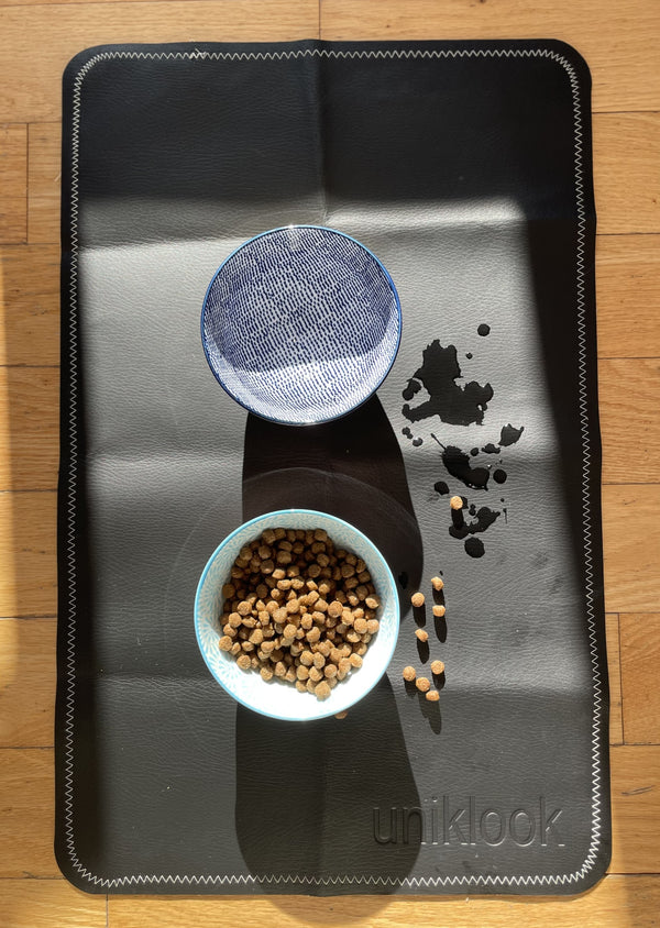 Waterproof Pet Food Mat — Black & Cream | 30 x 16 in